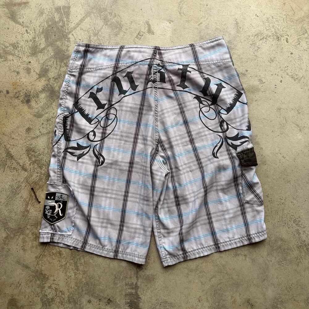 Vintage Y2K Rusty Plaid Board Shorts Patch Cargo Men’s Size 32